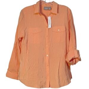 Chico's Button Down Blouse Silky Chic Top Orange Travel Long Sleeve Blouse NWT 1